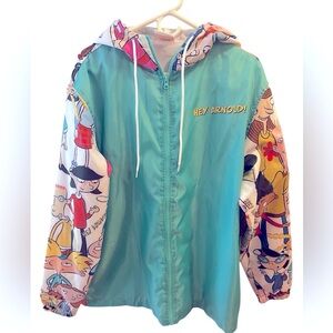 Vintage Teal/Multicolor Windbreaker Featuring Nickelodeon Hey Arnold Characters